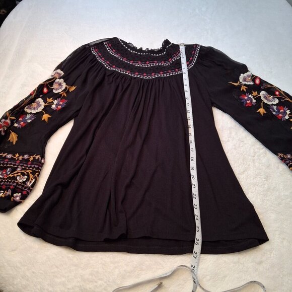 Anthropologie Floral Embroidered Blouse Sz S Relaxed Fit Beaded Boho Whimsigoth - Picture 13 of 16